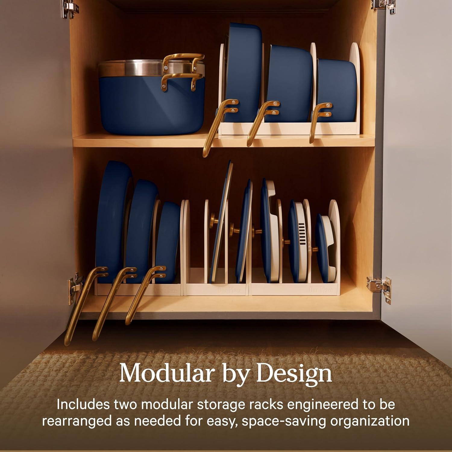 imageOur Place 17Piece Essentials Complete Cookware Set Ceramic Fry Pans Saucepans Saut Pan Stock Pot Strainer Basket ampamp Modular Storage Thermakind Nonstick Oven Safe up to 450F TerracottaBlue Salt