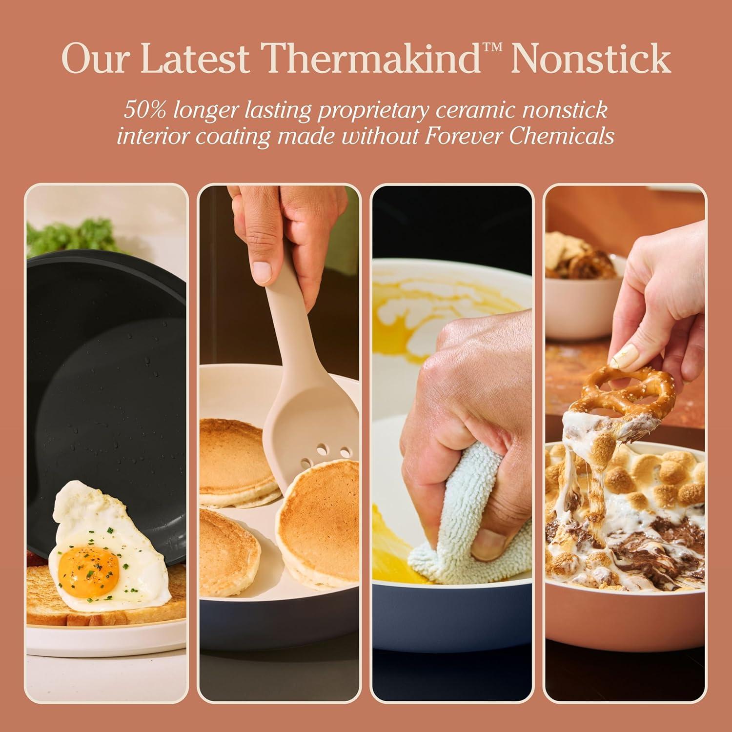 imageOur Place 17Piece Essentials Complete Cookware Set Ceramic Fry Pans Saucepans Saut Pan Stock Pot Strainer Basket ampamp Modular Storage Thermakind Nonstick Oven Safe up to 450F TerracottaChar