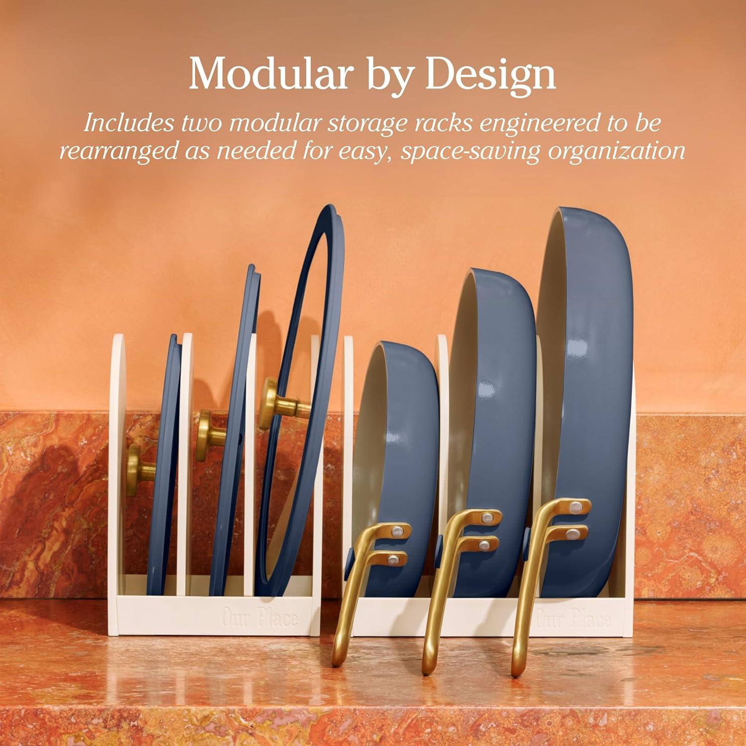 imageOur Place 17Piece Essentials Complete Cookware Set Ceramic Fry Pans Saucepans Saut Pan Stock Pot Strainer Basket ampamp Modular Storage Thermakind Nonstick Oven Safe up to 450F TerracottaBlue Salt