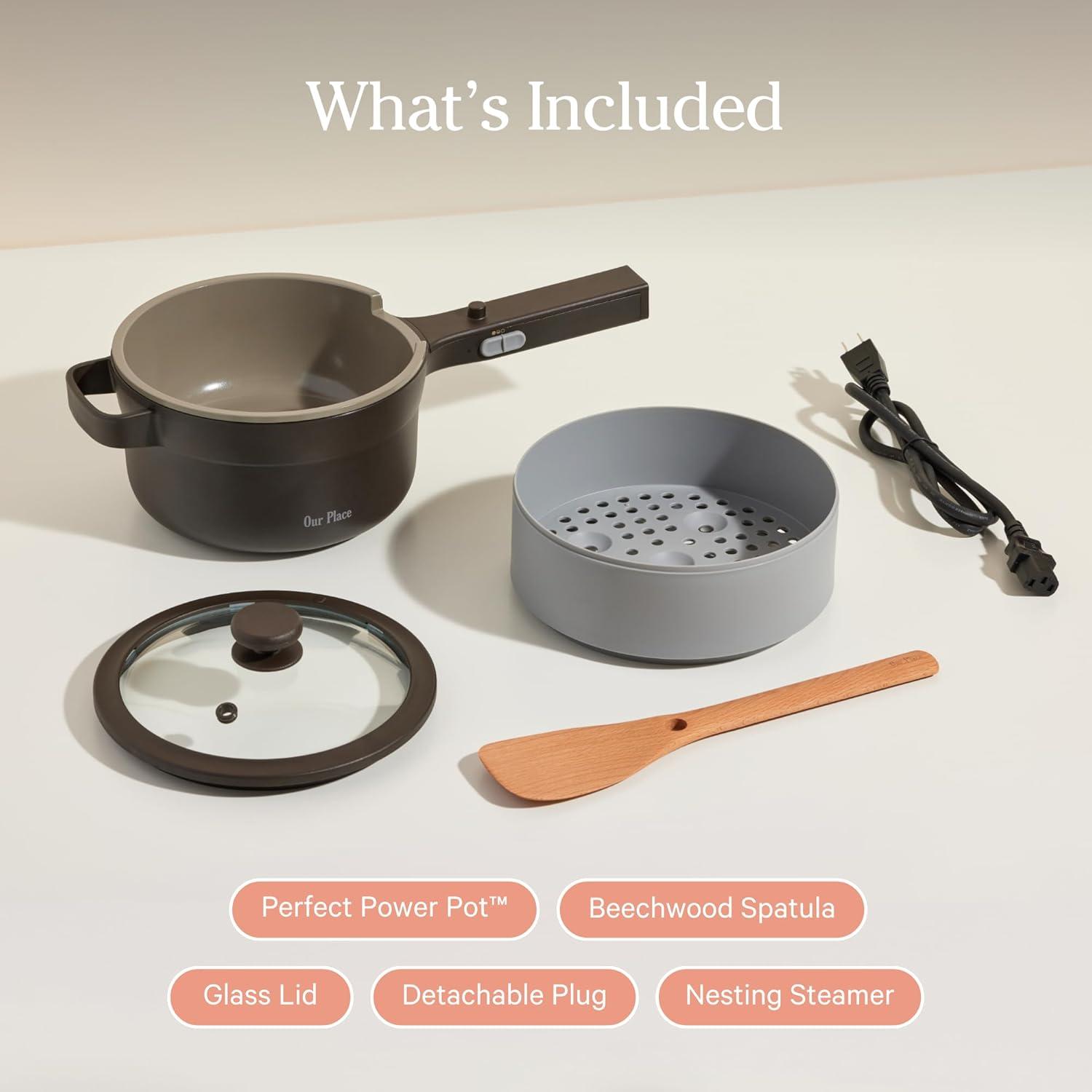imageOur Place Perfect Power Pot Compact 5in1 Electric Pot With Steamer Spatula ampamp More Portable Cooking Pot with with Nonstick Coating Char