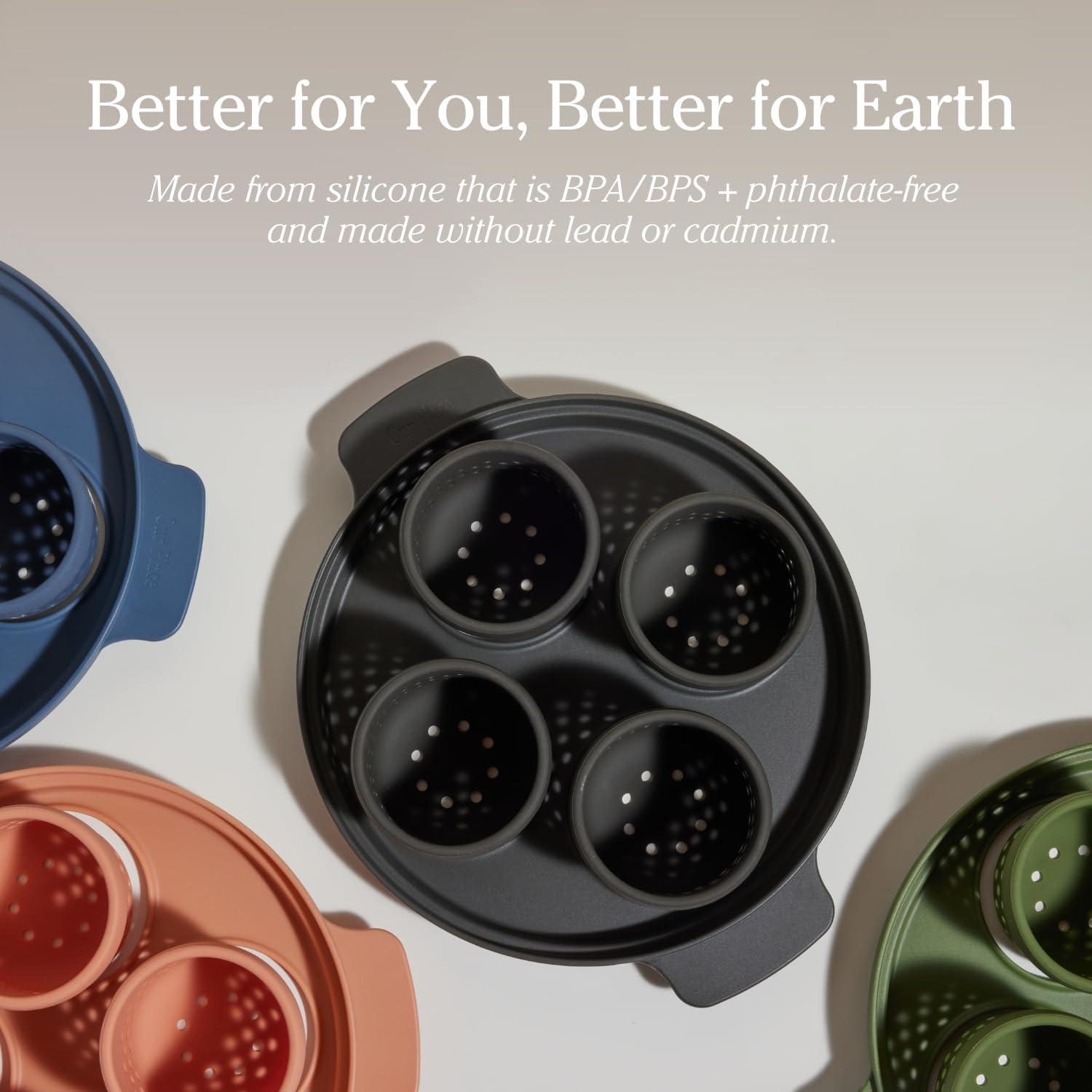 imageOur Place Silicone Egg Poacher AddOn EasyUse Poaching Set FailProof Water Bath Design Includes Sturdy Nylon Platter ampamp Perforated Cups BPAFree Dishwasher Safe Blue SaltSpice