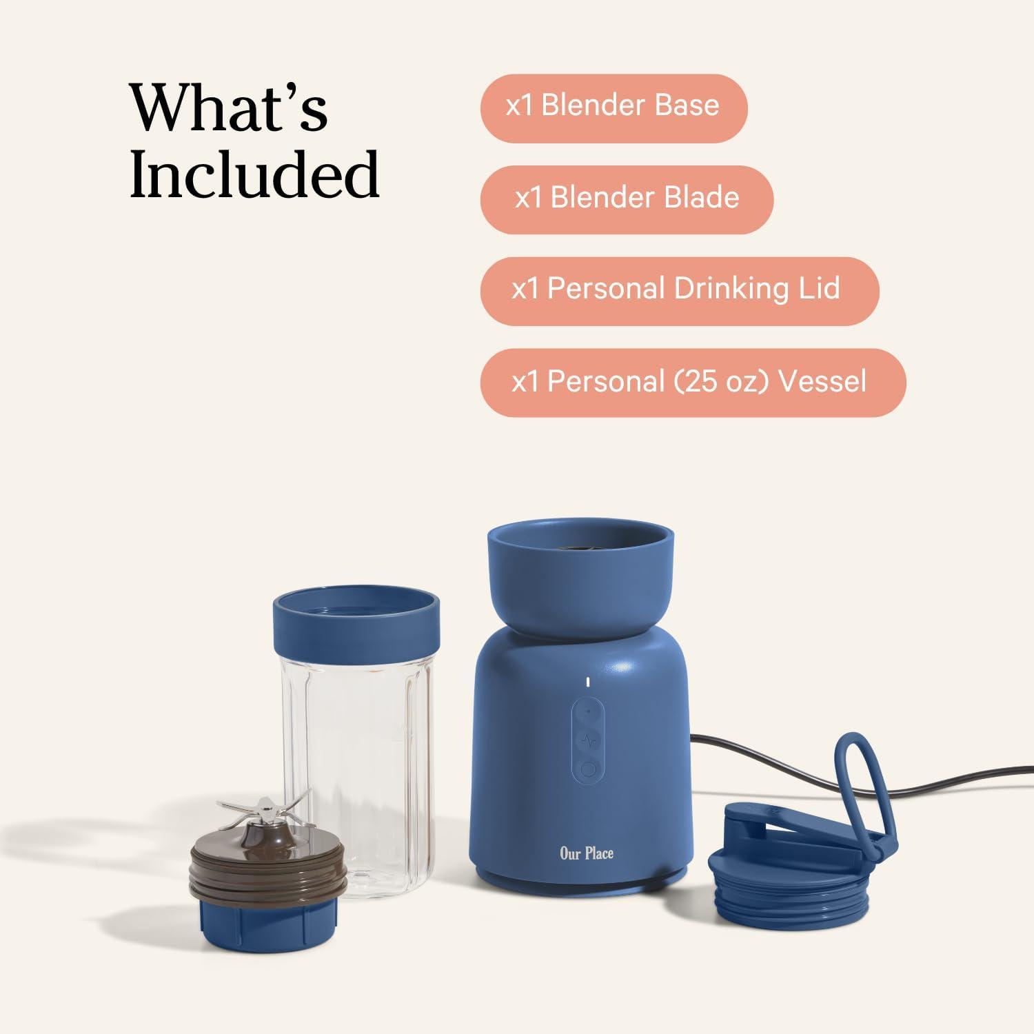 imageOur Place Splendor Blender 1000W HighPower UltraSharp Blades 2 Blending Modes Includes 25 oz Personal Cup and Drinking Lid Set Smoothies Shakes ampamp More SteamBlue Salt