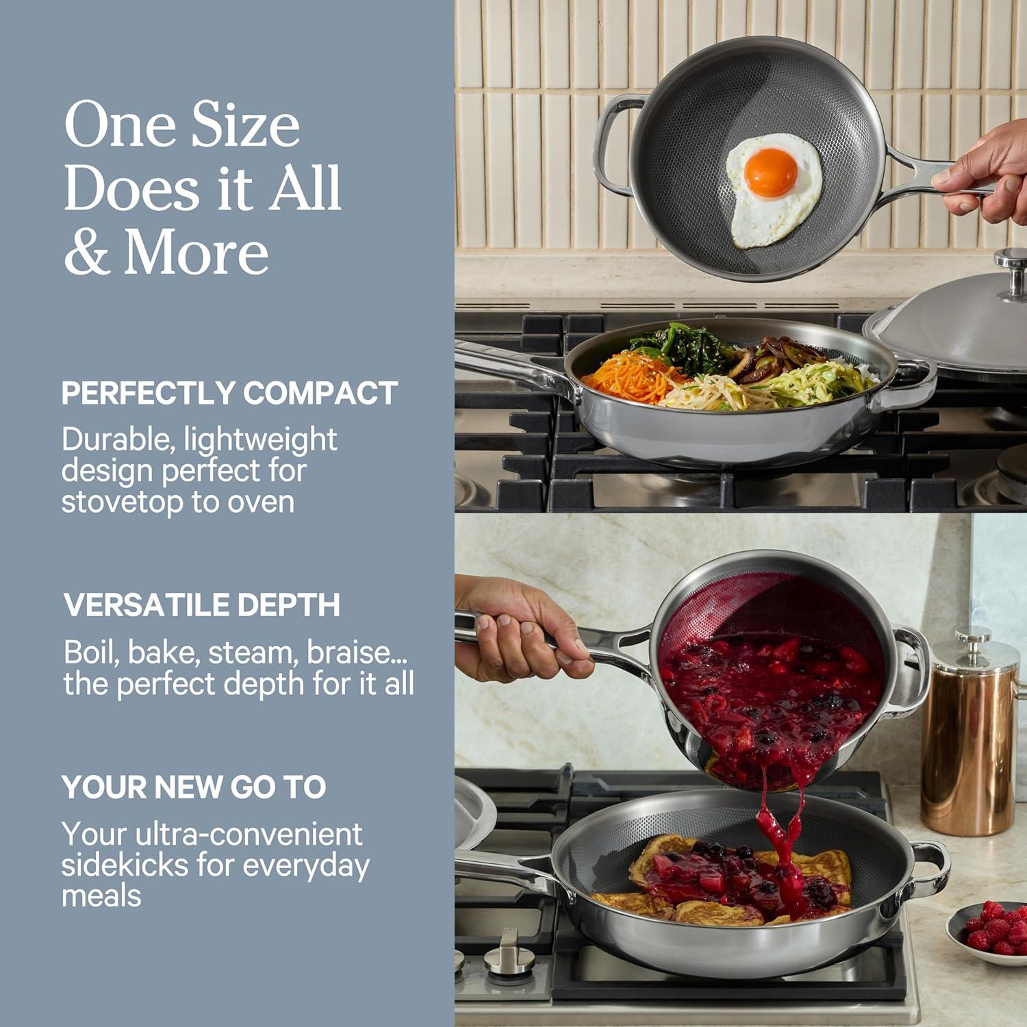 imageOur Place Titanium Pro Cookware Duo Always Pan ampamp Perfect Pot with Nonstick NoCoating Technology TriPly Titanium ampamp Stainless Steel Safe for Oven Induction ampamp All Cooktops up to 1000F ChromeChrome