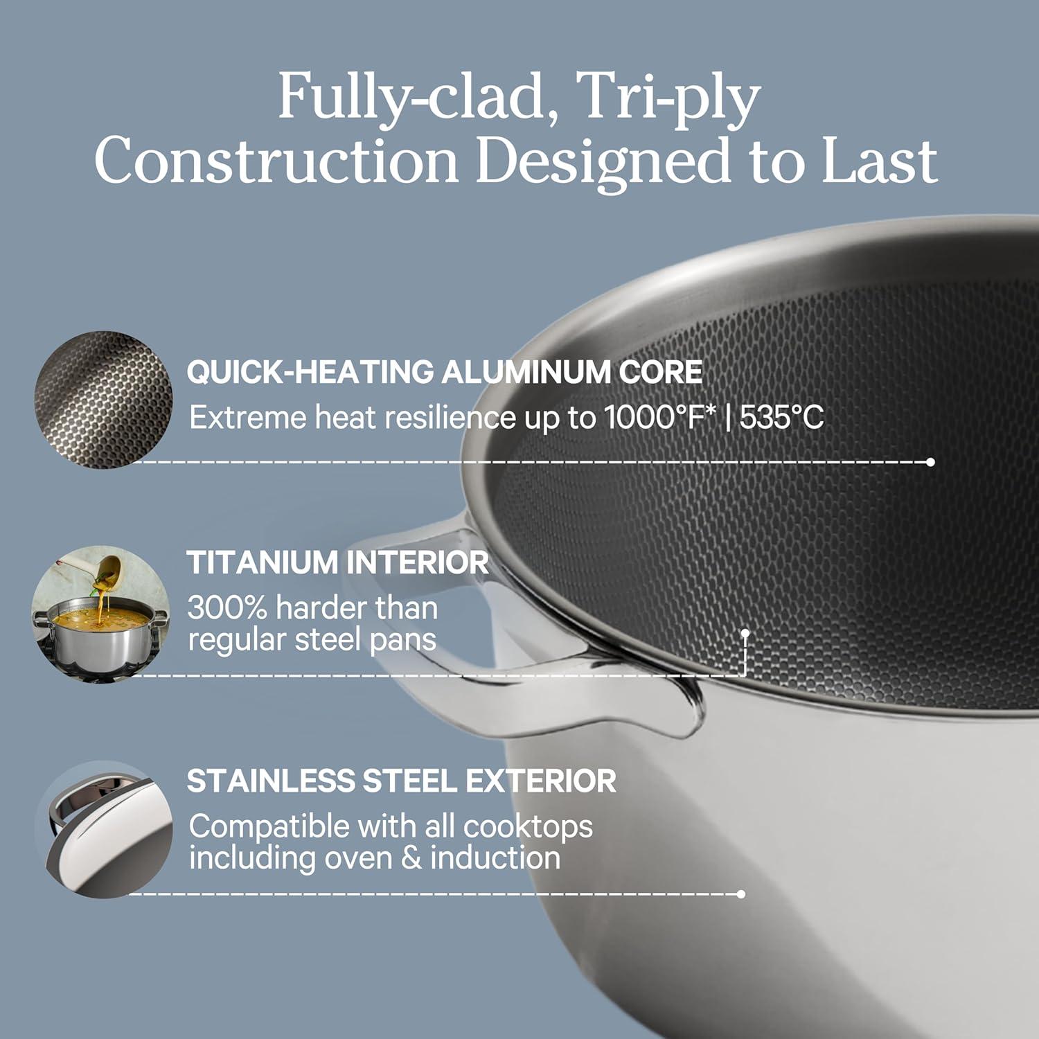 imageOur Place Titanium Pro Cookware Duo Always Pan ampamp Perfect Pot with Nonstick NoCoating Technology TriPly Titanium ampamp Stainless Steel Safe for Oven Induction ampamp All Cooktops up to 1000F ChromeChrome