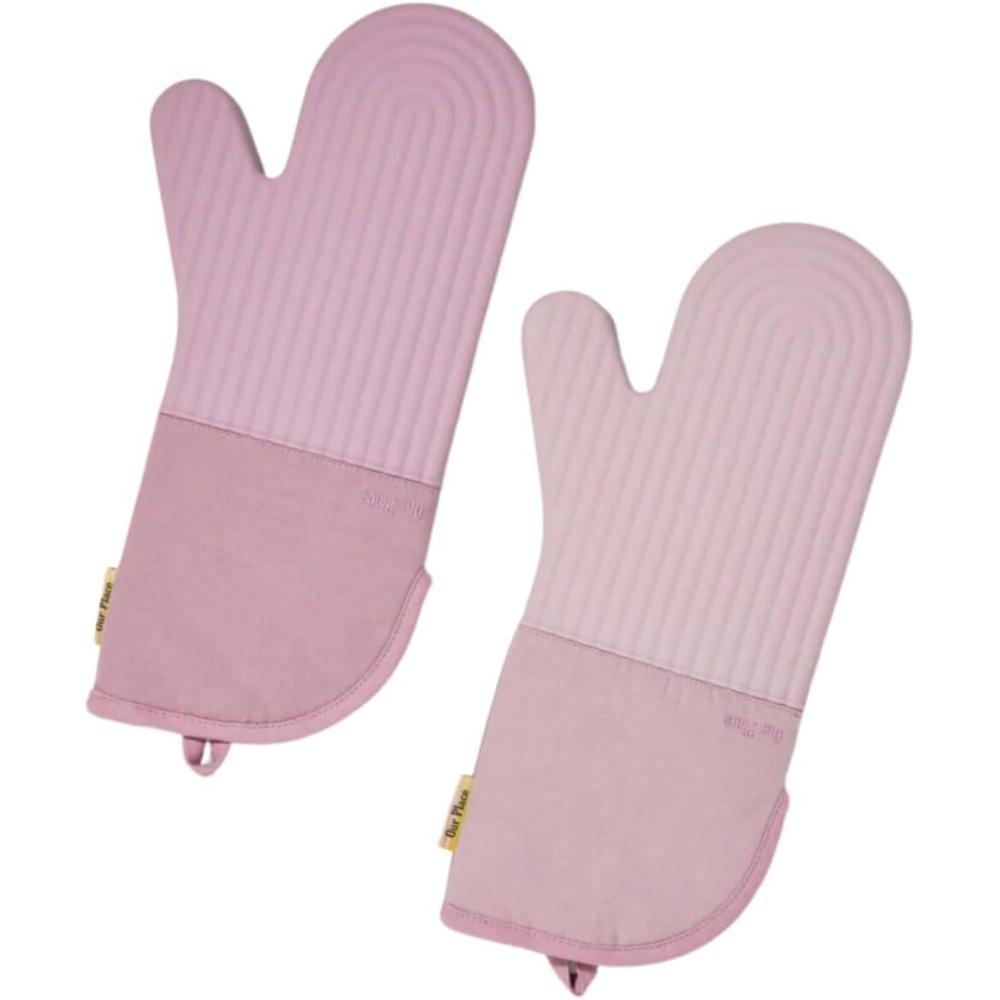 imageHot Mitts Premium Silicone ampamp Cotton Twill Oven Mitts Machine WashableSet of 2 with Magnet ampamp Hanging Loop Heat Resistant Up to 550F Blue SaltLavender