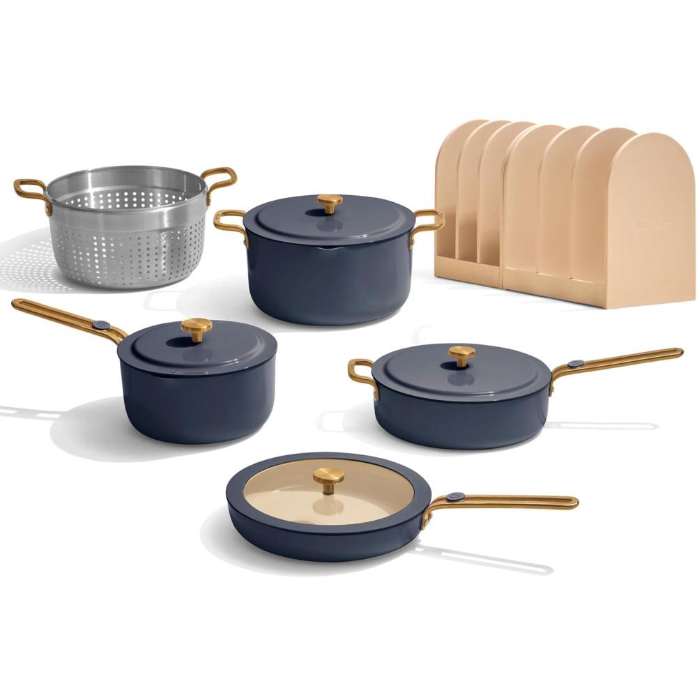 imageOur Place 17Piece Essentials Complete Cookware Set  Ceramic Fry Pans Saucepans Saut Pan Stock Pot Strainer Basket ampamp Modular Storage  Thermakind Nonstick Oven Safe up to 450F  TerracottaBalu Salt