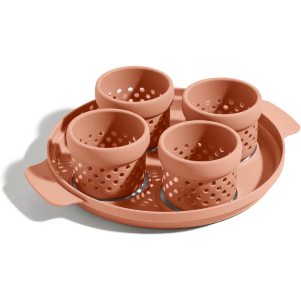 imageOur Place Silicone Egg Poacher AddOn  EasyUse Poaching Set  FailProof Water Bath Design  Includes Sturdy Nylon Platter ampamp Perforated Cups  BPAFree Dishwasher Safe  Blue SaltSpice