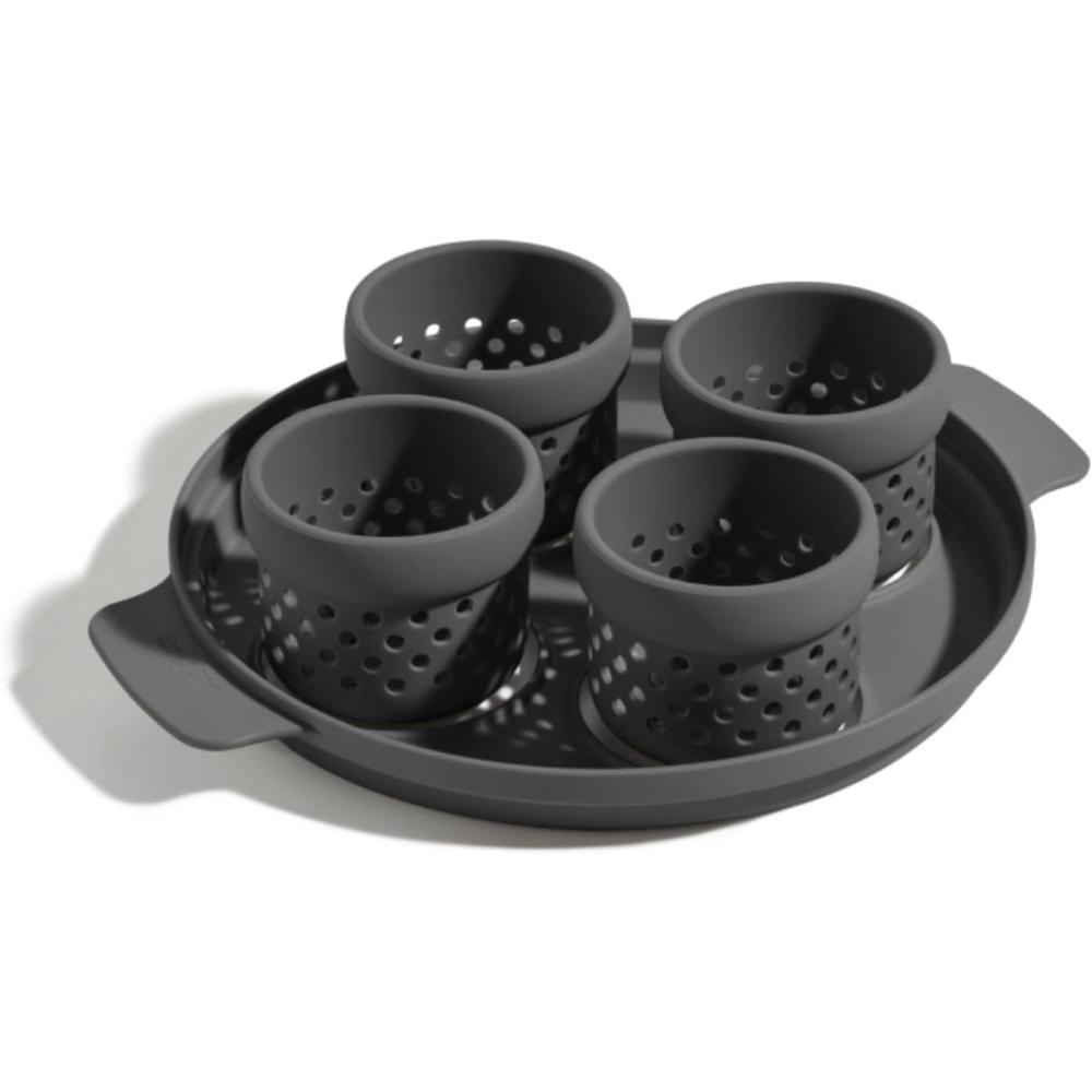 imageOur Place Silicone Egg Poacher AddOn EasyUse Poaching Set FailProof Water Bath Design Includes Sturdy Nylon Platter ampamp Perforated Cups BPAFree Dishwasher Safe Blue SaltChar