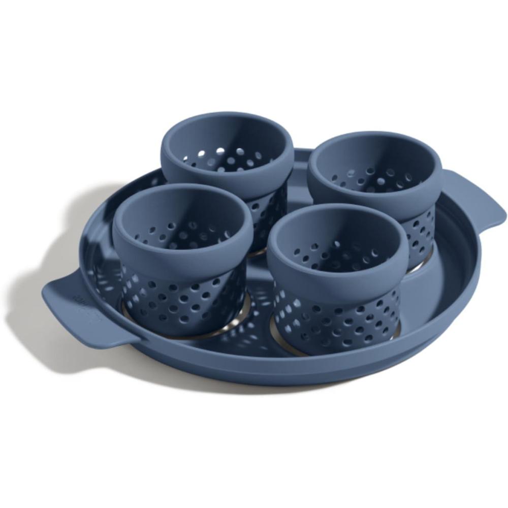 imageOur Place Silicone Egg Poacher AddOn  EasyUse Poaching Set  FailProof Water Bath Design  Includes Sturdy Nylon Platter ampamp Perforated Cups  BPAFree Dishwasher Safe  Blue SaltBlue Salt