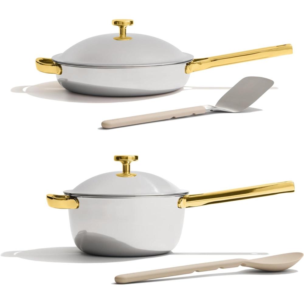 imageOur Place Titanium Pro Cookware Duo  Always Pan ampamp Perfect Pot with Nonstick NoCoating Technology  TriPly Titanium ampamp Stainless Steel  Safe for Oven Induction ampamp All Cooktops up to 1000F  ChromeGold