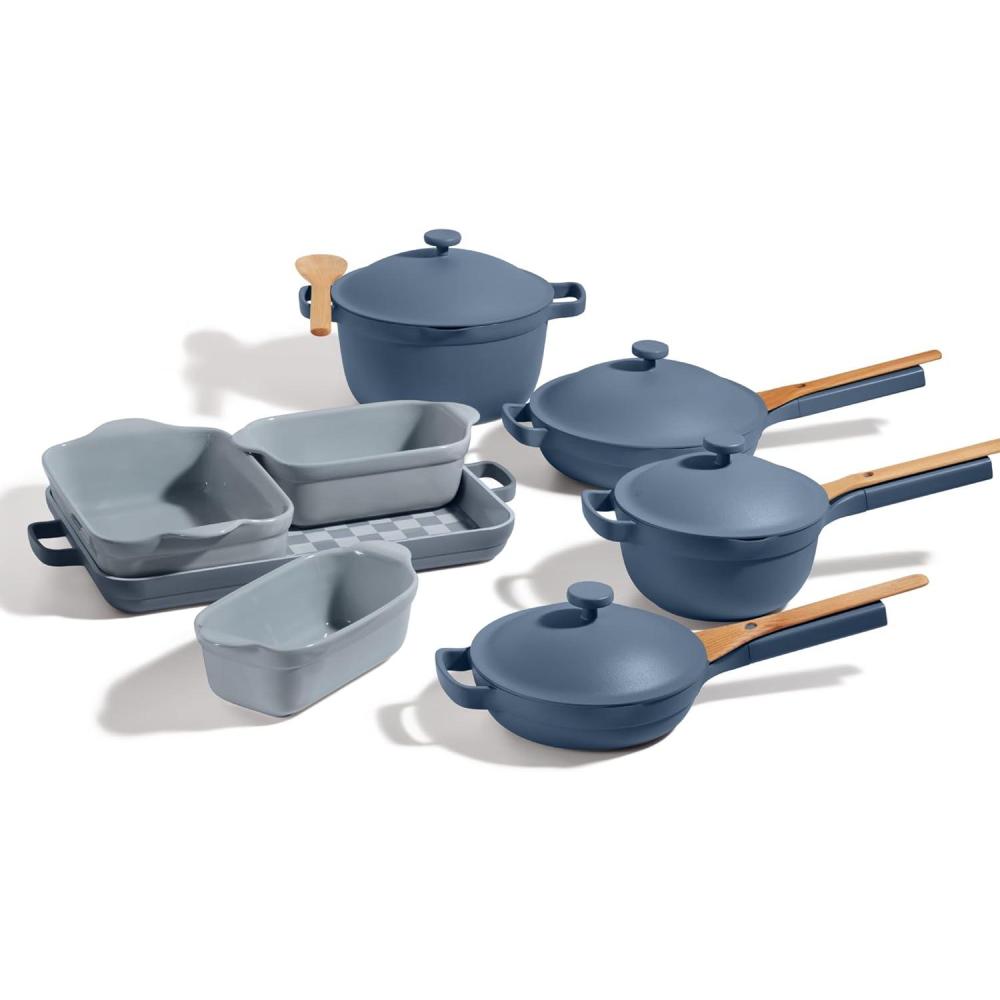 imageOur Place Ultimate Cookware Set  Complete 18Piece Set Including the Always Pan Perfect Pot and Bakeware Set  Multifunctional ToxinFree Nonstick  Replaces 44 Pieces  Blue Salt