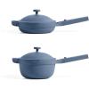 Our Place Mini Home Cook Duo – 8.5″ Always Pan & Small Perfect Pot Bundle | Multi-Functional Cookware Set Replaces 18 Pieces | Char(Blue Salt)
