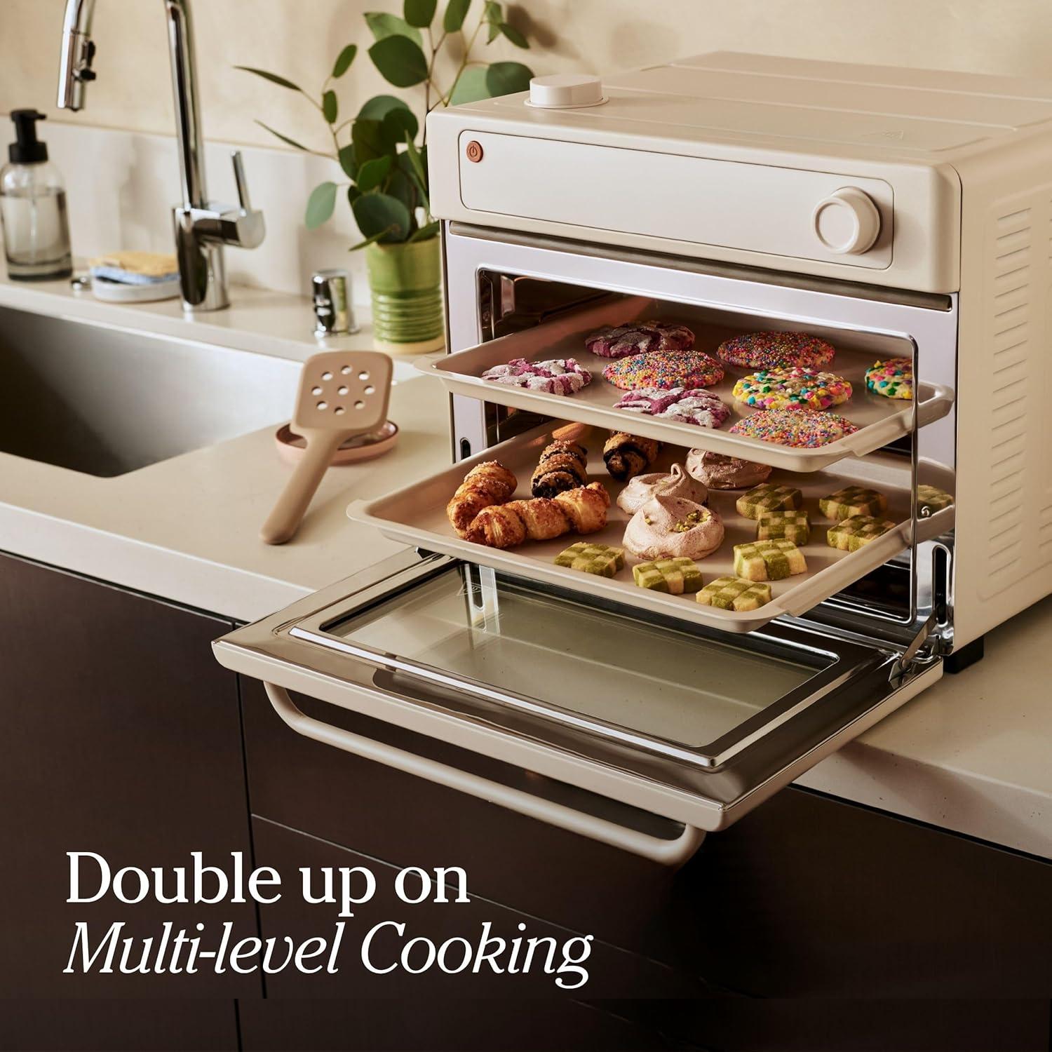 imageOur Place Wonder Oven Bakers Kit 6in1 Air Fryer ampamp Toaster Oven with Steam Infusion 3Piece Nonstick Ceramic Bakeware Set Round Square ampamp Muffin Pan NonToxic PFASFree Baking Blue Salt