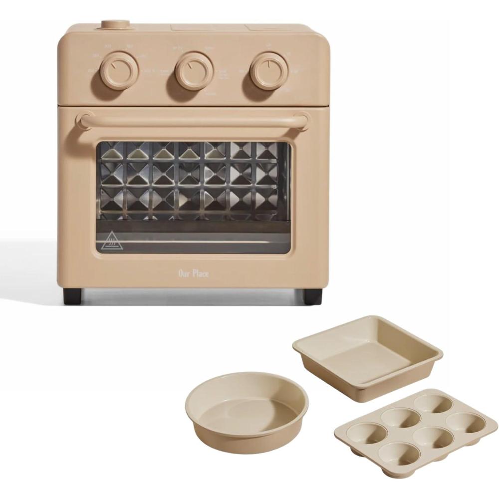 imageOur Place Wonder Oven  Bakers Kit  6in1 Air Fryer ampamp Toaster Oven with Steam Infusion  3Piece Nonstick Ceramic Bakeware Set Round Square ampamp Muffin Pan  NonToxic PFASFree Baking  Steam