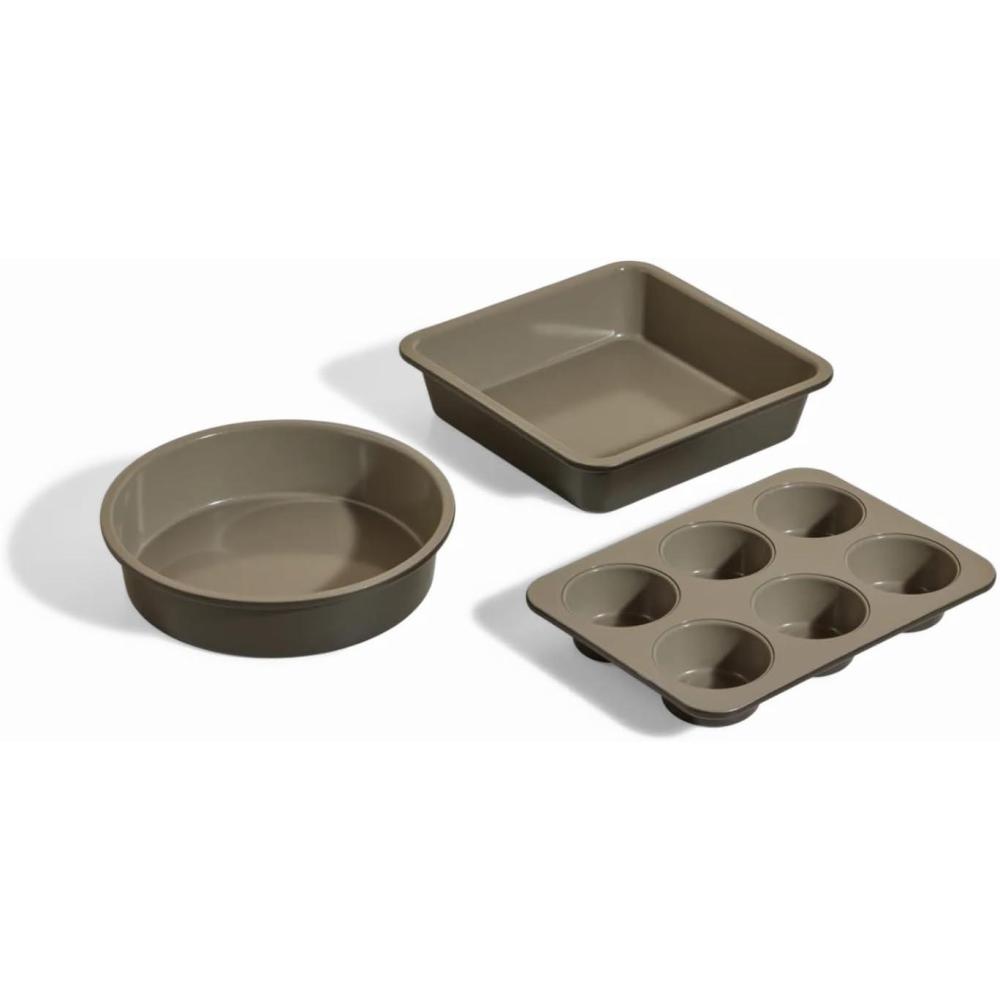 imageOur Place Wonder Oven Bakers Kit  3Piece ToxinFree Ceramic Nonstick Bakeware Set 8 Round 8 Square 6Cup Muffin Pan  OvenSafe up to 450F  CharChar