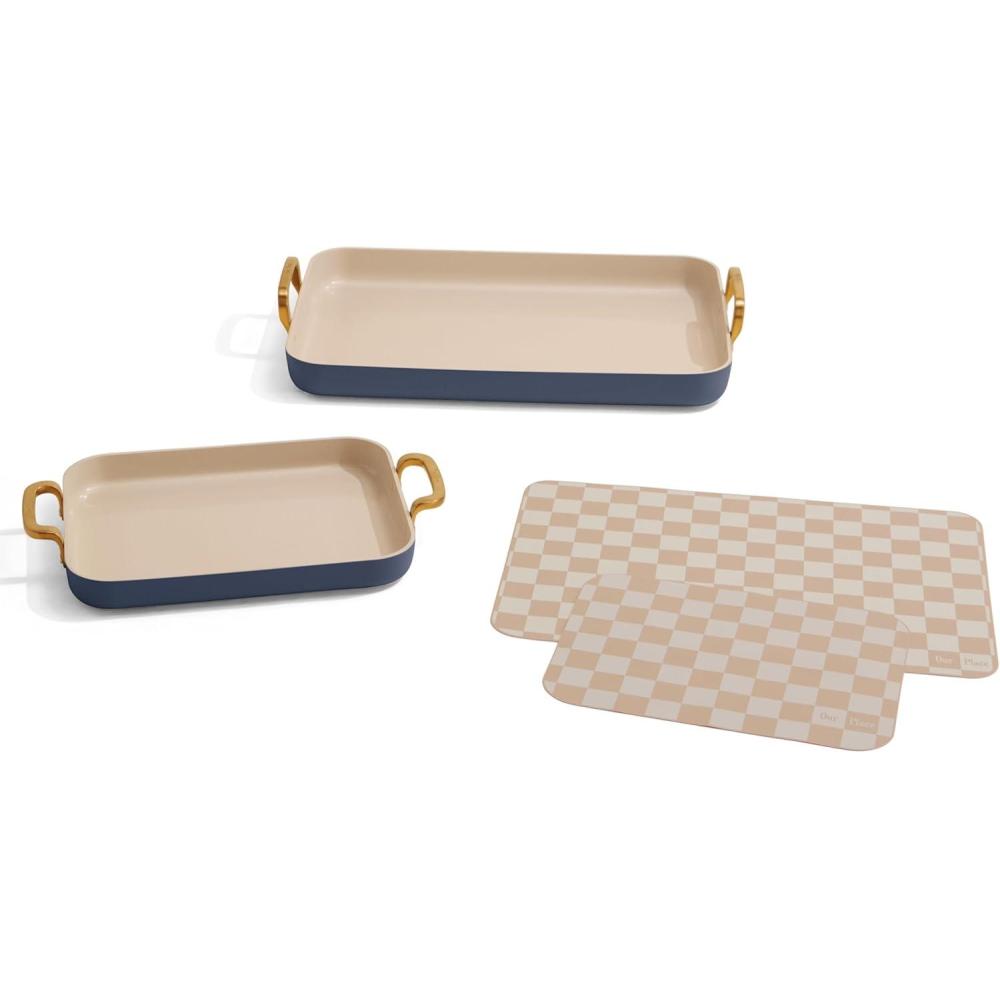 imageOur Place Essentials 4Piece Griddle Pan Set  Nonstick Griddle Standard amp Mini with Reusable Silicone Oven Mats  Thermakind PFASFree Nonstick Oven Safe Stovetop to Oven Versatility  TerracottaBlue Salt