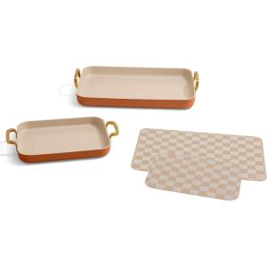 Our Place Essentials 4-Piece Griddle Pan Set | Nonstick Griddle Standard & Mini with Reusable Silicone Oven Mats | Thermakind™ PFAS-Free Nonstick, Oven Safe, Stovetop to Oven Versatility | Terracotta(Terracotta)