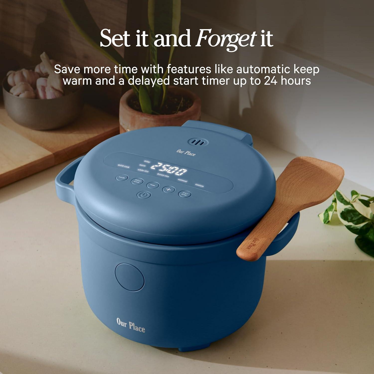 imageOur Place Rice Cooker 6Cup Compact Rice Cooker with Ceramic Nonstick Inner Pot Fuzzy Logic MultiCooker for White amp Brown Rice Oatmeal amp Grains Delay Timer amp Auto Keep Warm PistachioChar