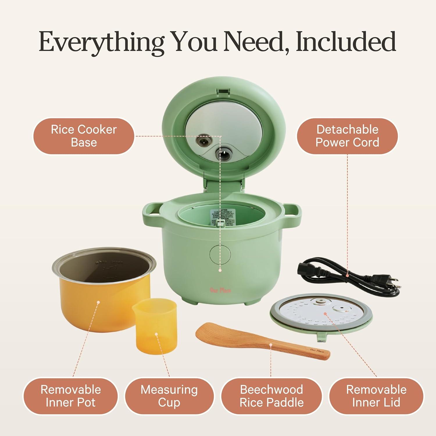 imageOur Place Rice Cooker 6Cup Compact Rice Cooker with Ceramic Nonstick Inner Pot Fuzzy Logic MultiCooker for White amp Brown Rice Oatmeal amp Grains Delay Timer amp Auto Keep Warm PistachioPistachio