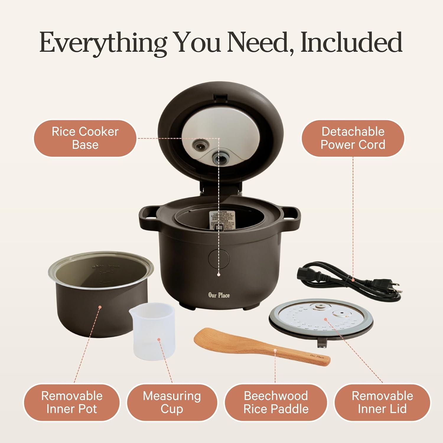 imageOur Place Rice Cooker 6Cup Compact Rice Cooker with Ceramic Nonstick Inner Pot Fuzzy Logic MultiCooker for White amp Brown Rice Oatmeal amp Grains Delay Timer amp Auto Keep Warm PistachioChar