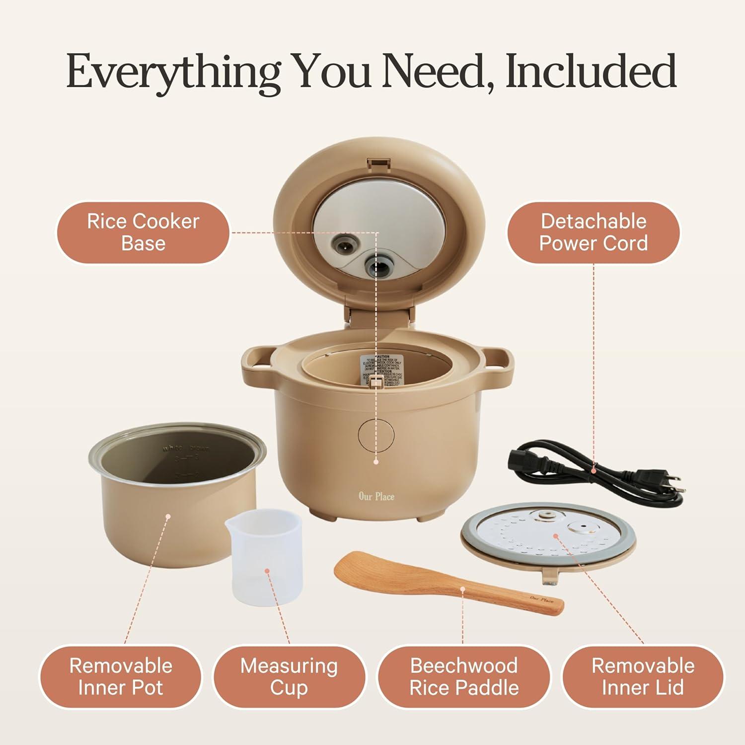 imageOur Place Rice Cooker 6Cup Compact Rice Cooker with Ceramic Nonstick Inner Pot Fuzzy Logic MultiCooker for White amp Brown Rice Oatmeal amp Grains Delay Timer amp Auto Keep Warm PistachioSteam