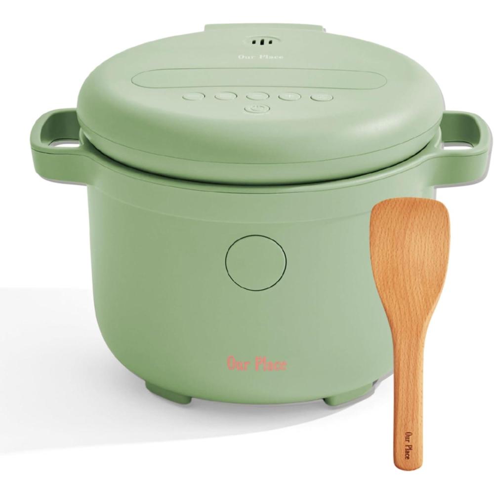 imageOur Place Rice Cooker 6Cup Compact Rice Cooker with Ceramic Nonstick Inner Pot Fuzzy Logic MultiCooker for White amp Brown Rice Oatmeal amp Grains Delay Timer amp Auto Keep Warm PistachioPistachio